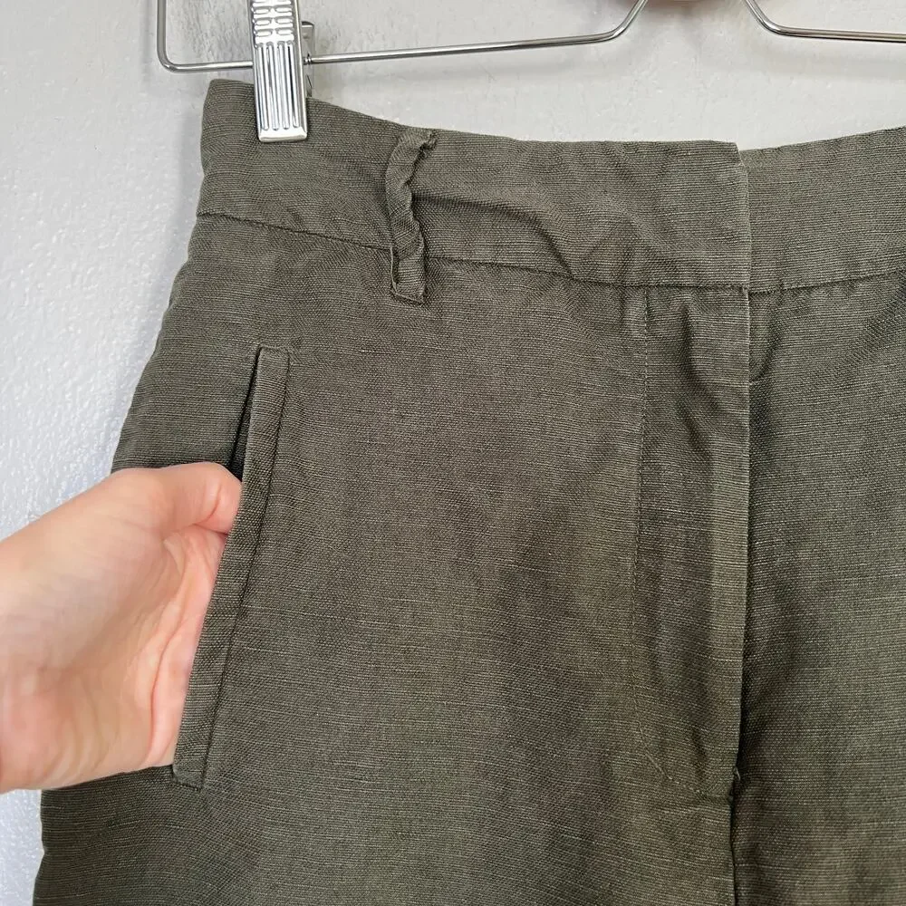 Wilfred Aritzia Effortless Pants Women's 4 Green Crop High Rise Wide Leg Linen